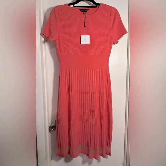 NWT Ming Wang Pleated Knit Dress in Sunkissed Coral Size XS - Picture 6 of 15